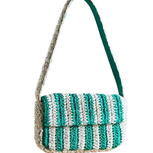 Anthropologie STRIPED RAFFIA SHOULDER BAG IN Green - Picture 5 of 5